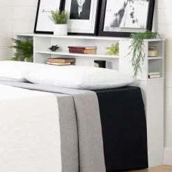 Twin, Full & Queen Beds>South Shore Vito Double Bookcase Headboard - Pure White