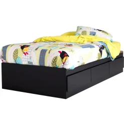 Outlet Vito Double Twin Mates Bed with 3 Drawers - Pure Black Twin, Full & Queen Beds