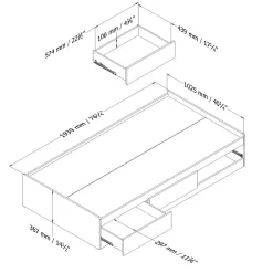 Outlet Vito Double Twin Mates Bed with 3 Drawers - Pure Black Twin, Full & Queen Beds