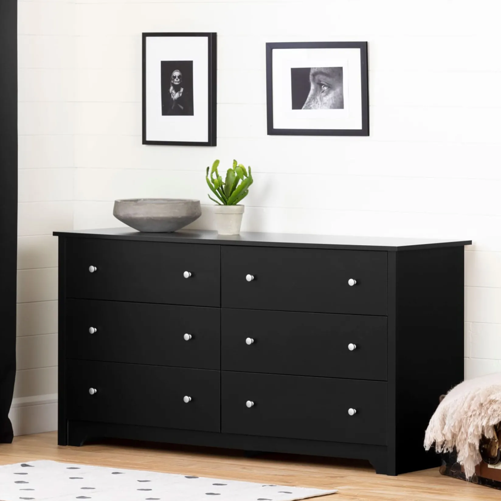 Clearance Vito 6-Drawer Double Dresser - Pure Black Storage Furniture