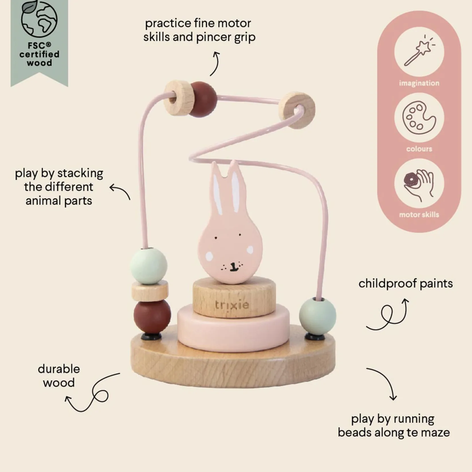 Developmental Toys>Trixie Wooden Beads Maze Mrs Rabbit