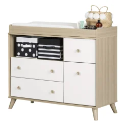 Changing Tables>South Shore Yodi Changing Table with Drawers - Soft Elm and Pure White