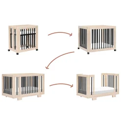 Yuzu 8-in-1 Convertible Crib - Washed Natural / Black Cribs & Mattresses|Cribs & Mattresses