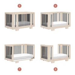 Yuzu 8-in-1 Convertible Crib - Washed Natural / Black Cribs & Mattresses|Cribs & Mattresses